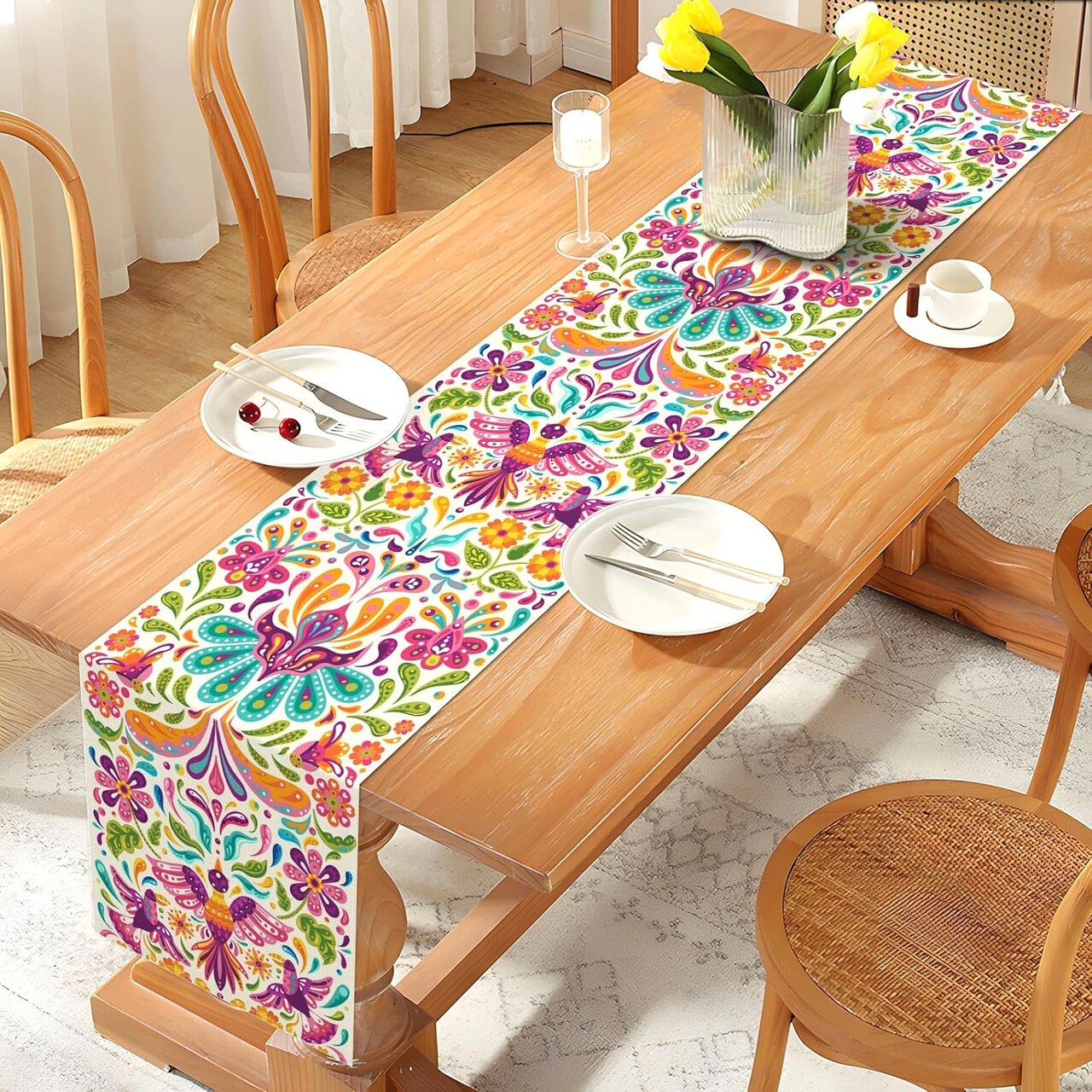 Mexican Otomi Table Runner 13x72" – Cinco De Mayo & Dia De Los Muertos Party Decor